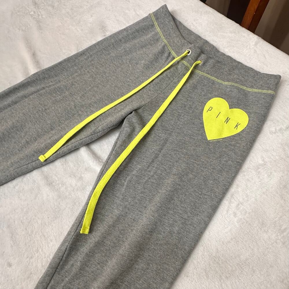 PINK Victoria’s Secret Gray Neon Heart Sweatpants Small - Picture 2 of 8
